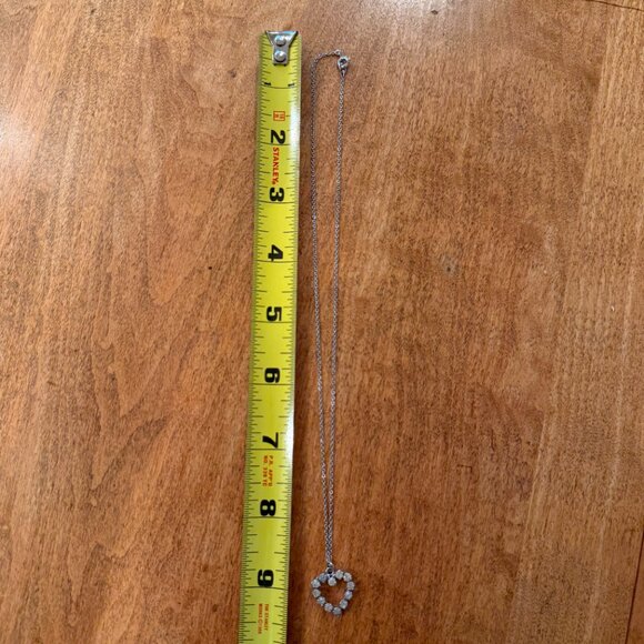 Rhinestone heart pendant on silver tone chain - Picture 2 of 5